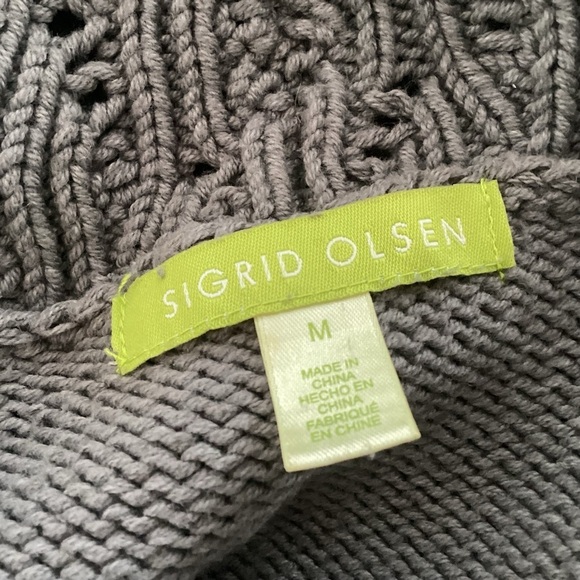 Sigrid Olsen gray cotton knit shawl collar/ open knit peplum and belled cuffs M - Picture 7 of 9